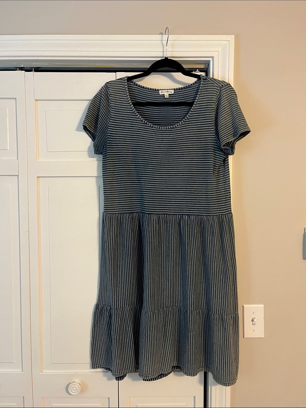 Denim colored  Stripe Short Sleeve Tiered Dress
